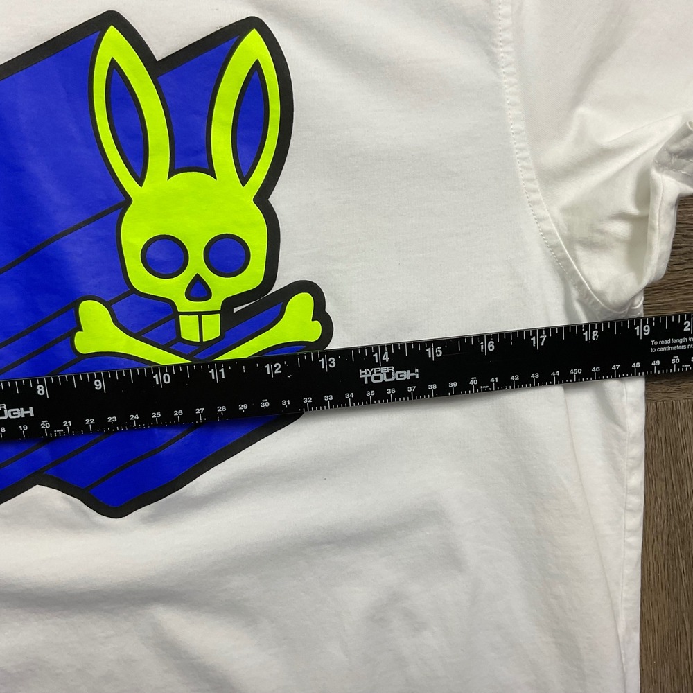 Psycho Bunny Pima Cotton Graphic Skull T-Shirt Mens 5 White Neon Medium Tennis - Picture 7 of 8